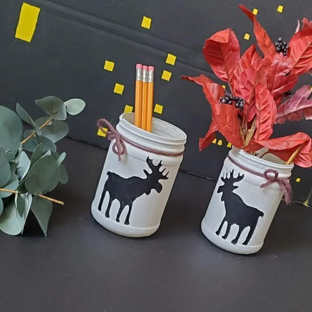 Hand Painted Glass Jars, Black Moose Outline
